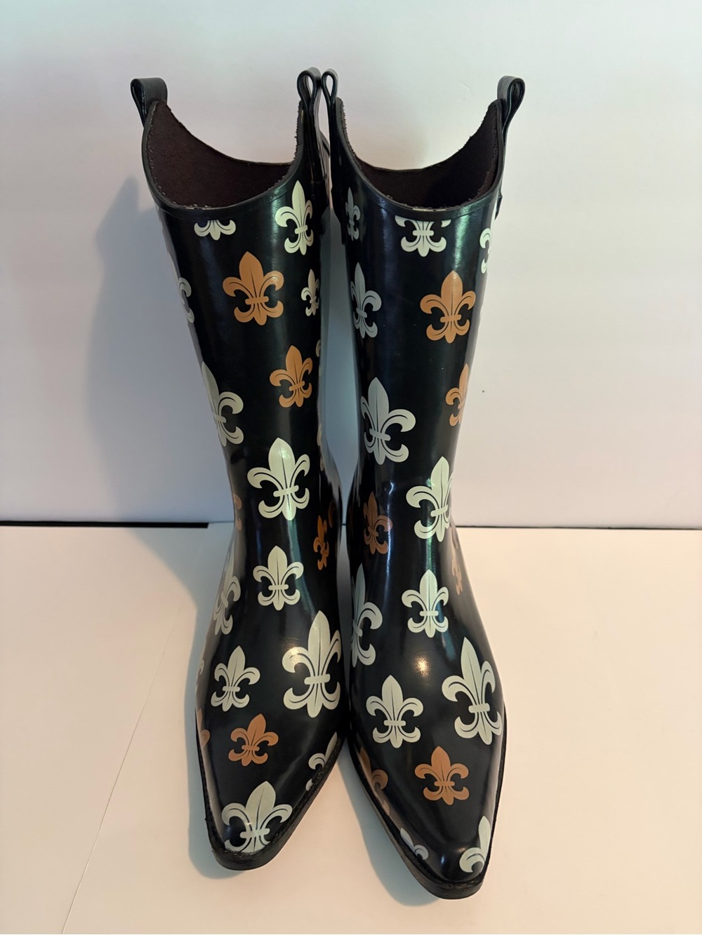 Corkys black Fleur De Lis cowboy style rubber rainbow boots women’s size 9 - Picture 4 of 11